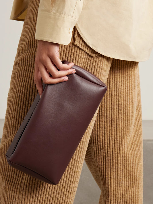 Image of Bags. Product name - Leather Clutch in Burgundy colour by brand - The Row