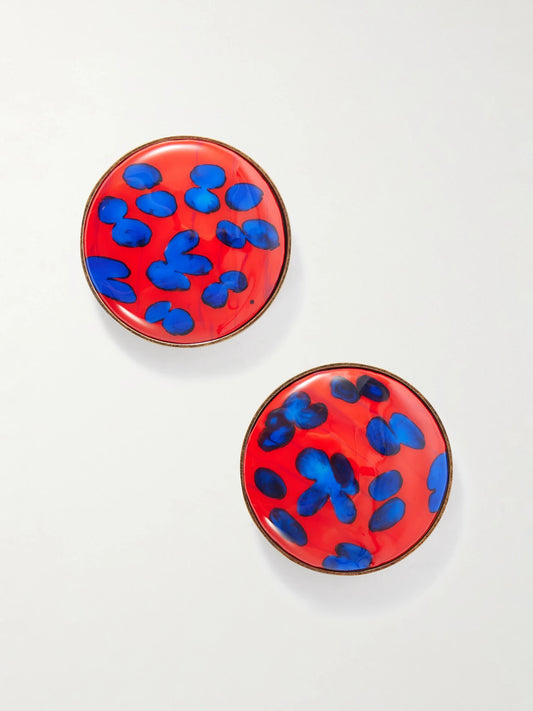 Gold-tone Enamel And Brass Earrings