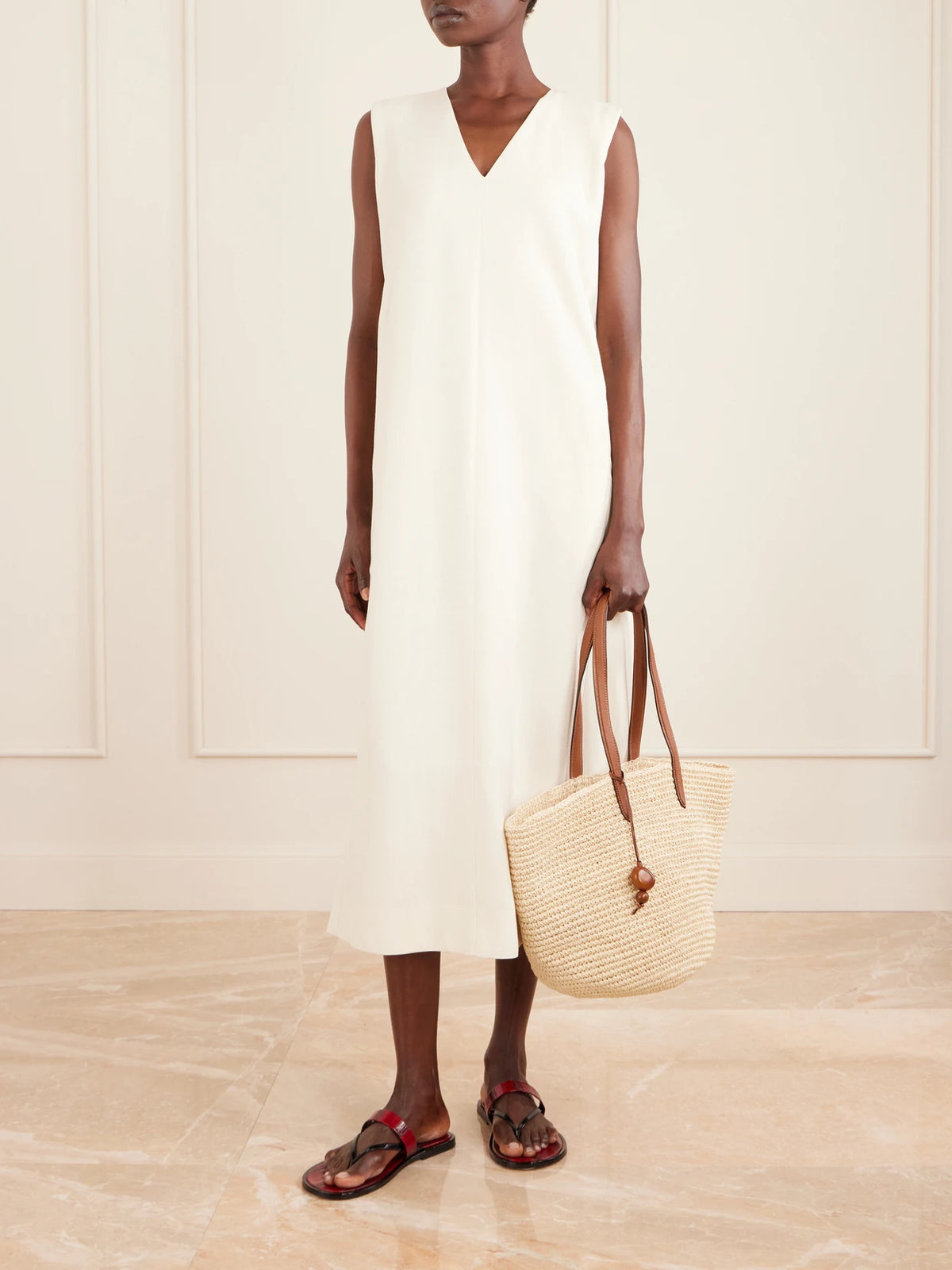 Market Leather-trimmed Woven Fique Tote