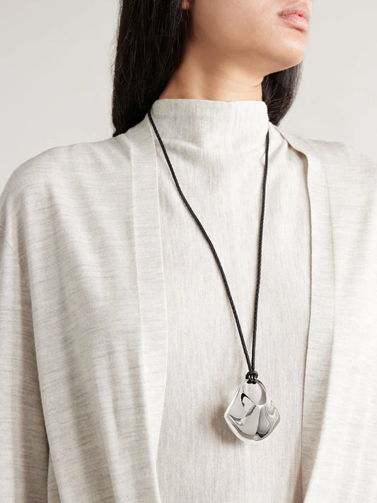 Image of Necklaces. Product name - Lotus Medium Braided Leather And Silver-tone Necklace in Multi colour by brand - KHAITE
