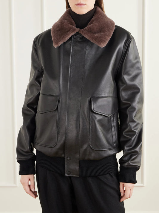 Gabriela Hearst Grant Shearling-trimmed Leather Bomber Jacket