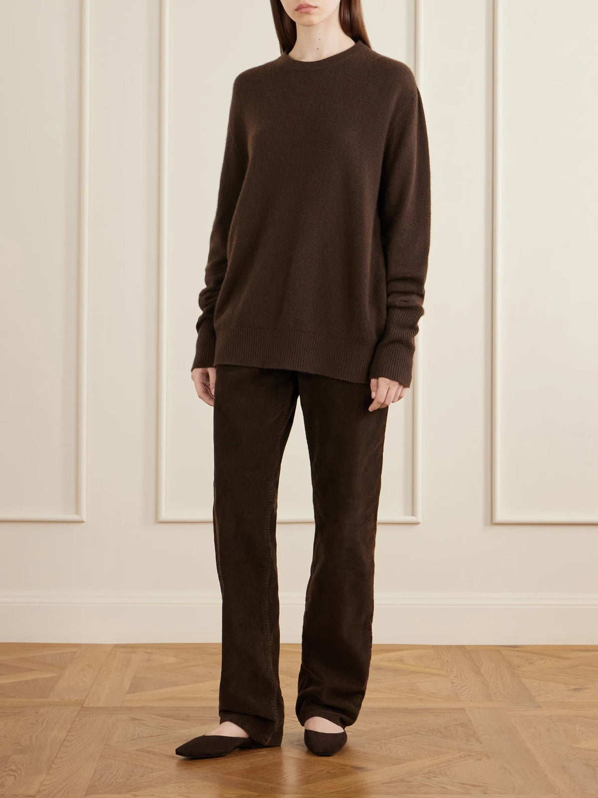 Image of Flats. Product name - June Suede Point-toe Mules in Dark brown colour by brand - The Row