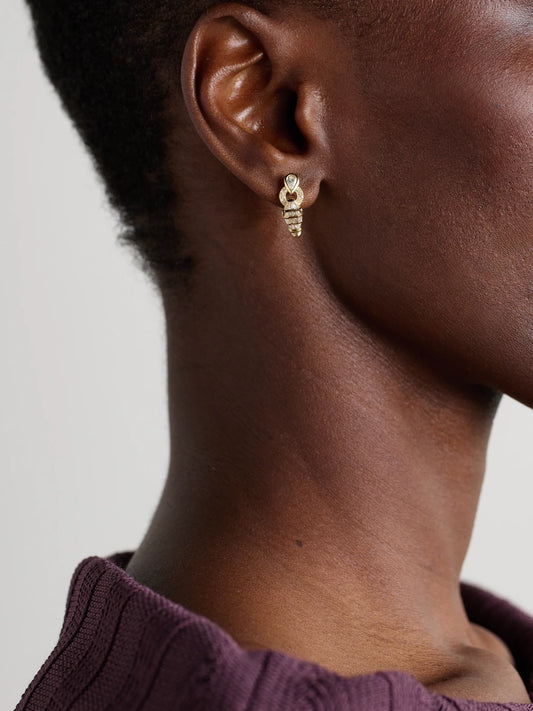 Image of Earrings. Product name - Serpentine 18-karat Gold, Diamond And Garnet Earrings in Multi colour by brand - SHAY