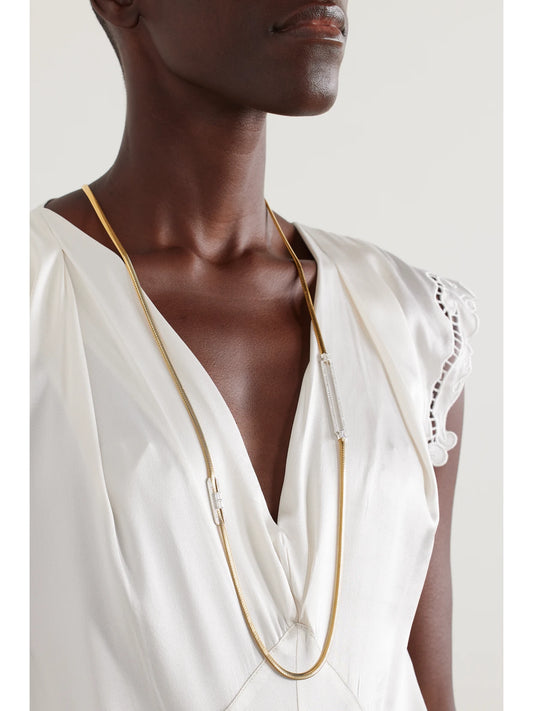 Image of Necklaces. Product name - Feelings 18-karat Yellow And White Gold, Diamond And Enamel Necklace in Multi colour by brand - Nikos Koulis