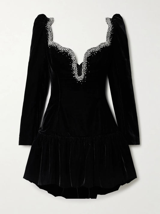 Edie Embellished Scalloped Velvet Mini Dress