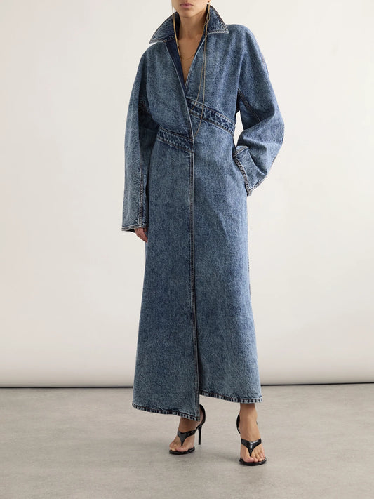 Image of Coats & Jackets. Product name - Spiral Asymmetric Denim Coat in Blue colour by brand - Alaïa