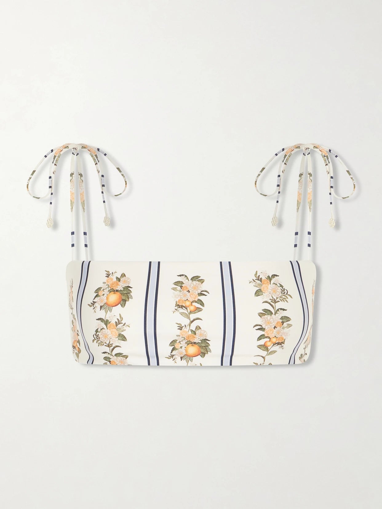Image of Swimwear. Product name - Primavera Valle Printed Bikini Top in White colour by brand - Agua by Agua Bendita