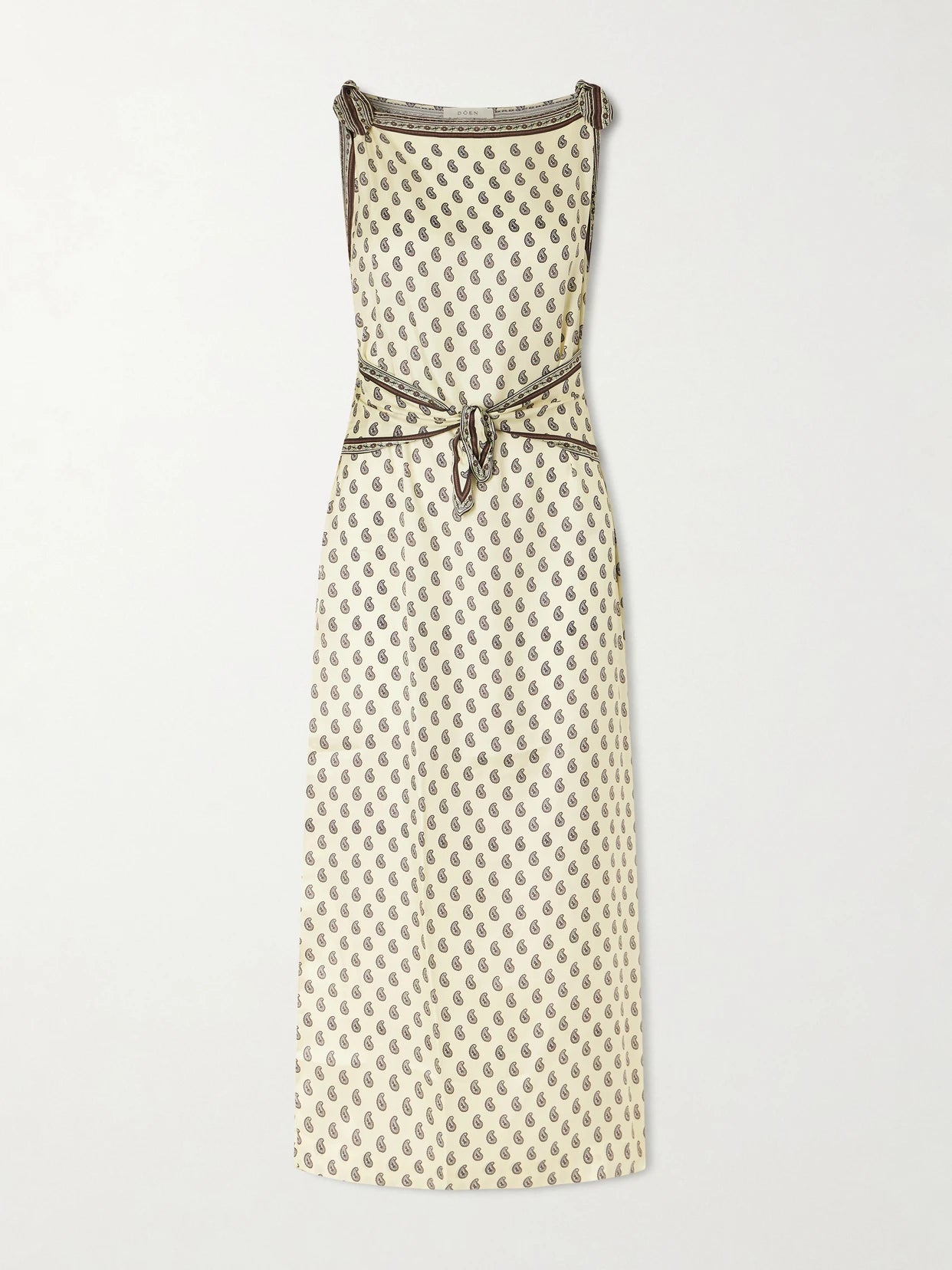 Image of Dresses. Product name - Amorette Paisley-print Silk-blend Twill Midi Dress in Pastel yellow colour by brand - DÔEN