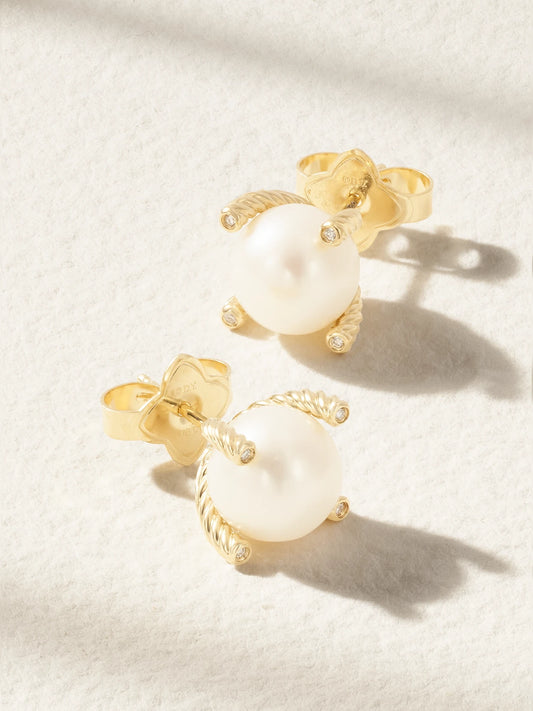 Cable Collectibles 18-karat Gold, Pearl And Diamond Earrings