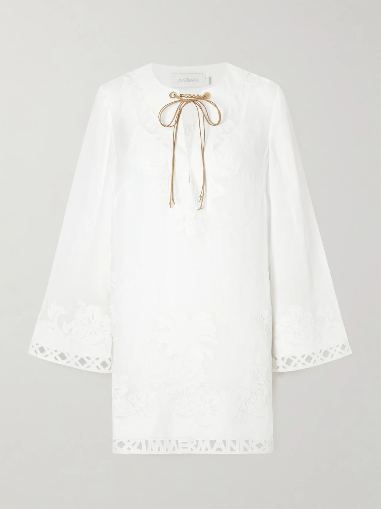 Image of Dresses. Product name - Indra Embroidered Ramie Mini Dress in White colour by brand - Zimmermann