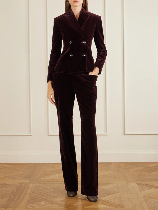 Image of Coats & Jackets. Product name - Double-breasted Cotton-velvet Blazer in Plum, Black colour by brand - Alaïa