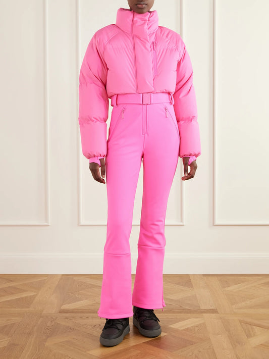 Image of Others. Product name - Myoko Belted Quilted Shell Down Ski Suit in Pink, Burgundy colour by brand - Cordova