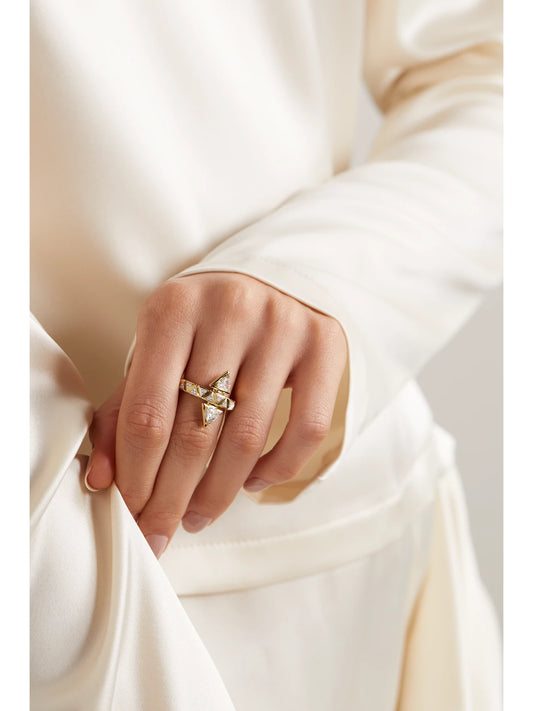 Image of Rings. Product name - Triangoli Freccia 18-karat Gold Diamond Ring in Multi colour by brand - Marina B