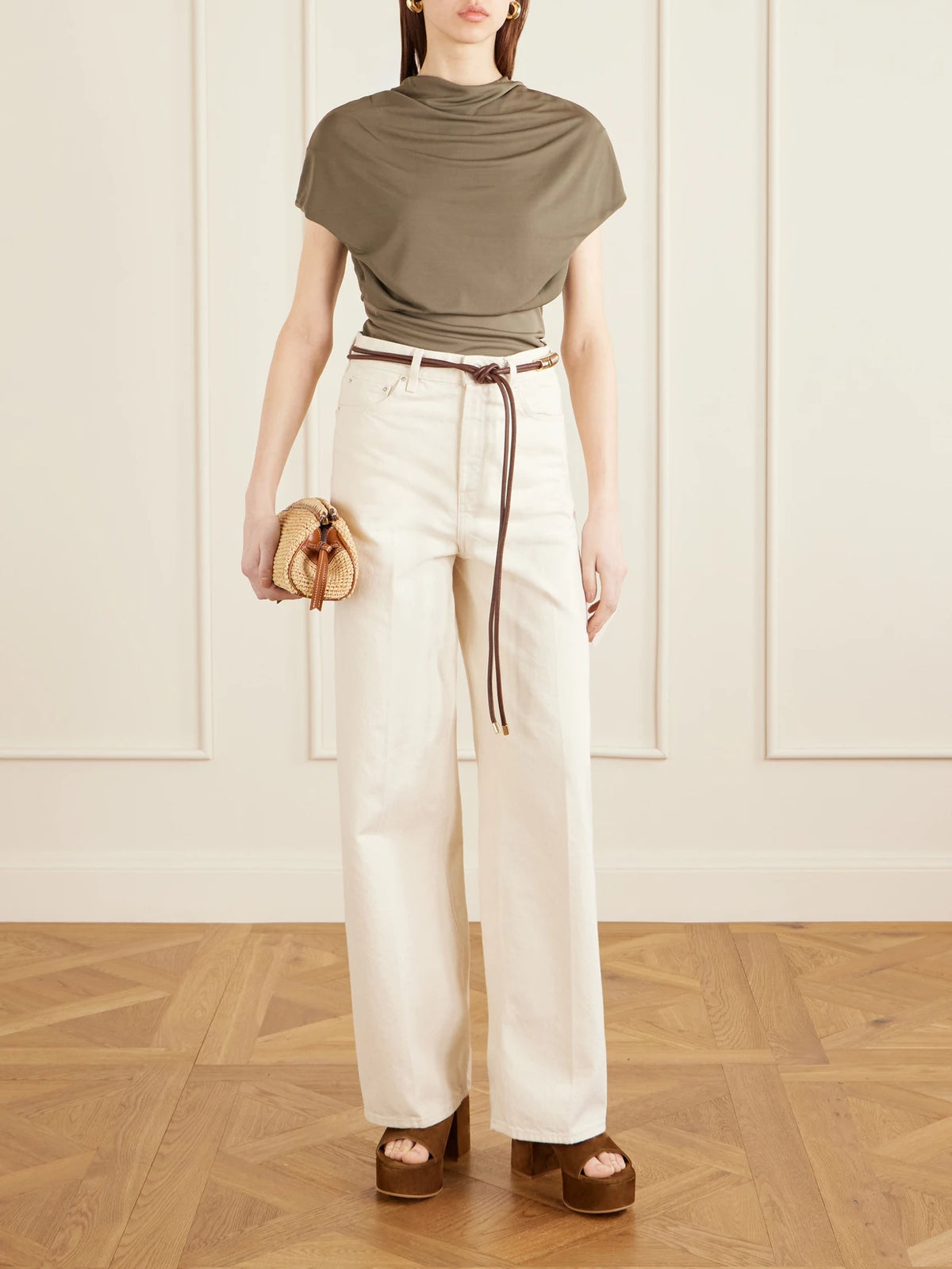 Image of Heels. Product name - Suede 35 Platform Mules in Brown colour by brand - Gianvito Rossi