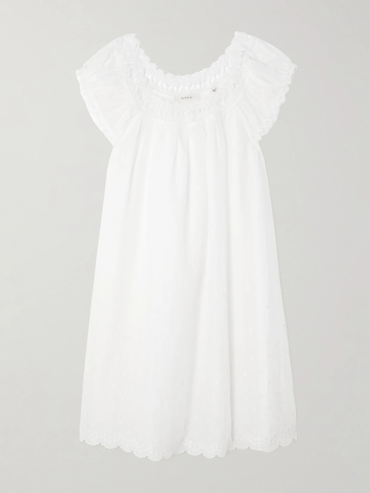 Image of Dresses. Product name - Lelia Embroidered Lace-trimmed Organic Cotton-voile Nightdress in White colour by brand - DÔEN