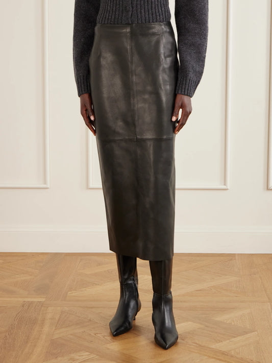 Nour Hammour Selly Paneled Leather Maxi Skirt