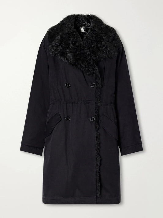 TOTEME Double-breasted Shearling-trimmed Organic Cotton Woven Coat