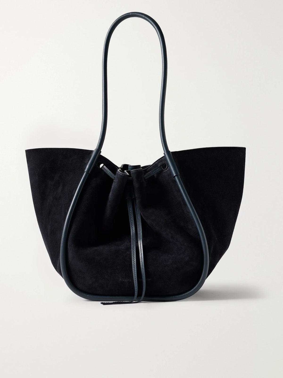 Large Leather-trimmed Ruched Suede Tote