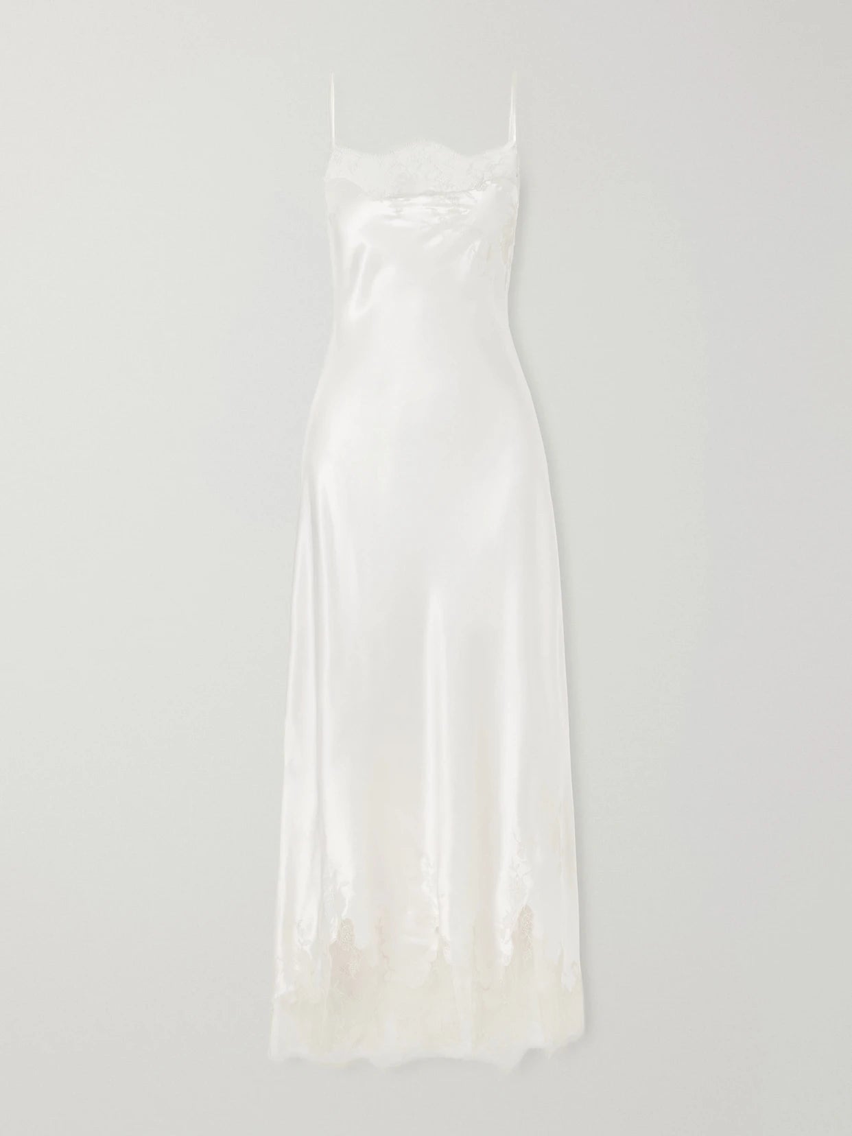 Image of Lingerie. Product name - Lace-trimmed Silk-satin Midi Dress in Ivory colour by brand - Carine Gilson