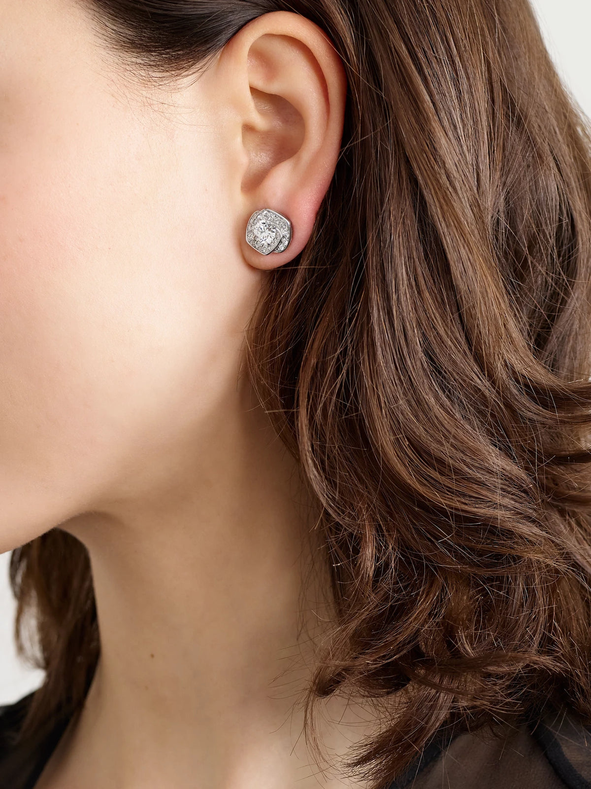 Image of Earrings. Product name - Frozen Kiss 18-karat White Gold Diamond Earrings in Multi colour by brand - David Morris