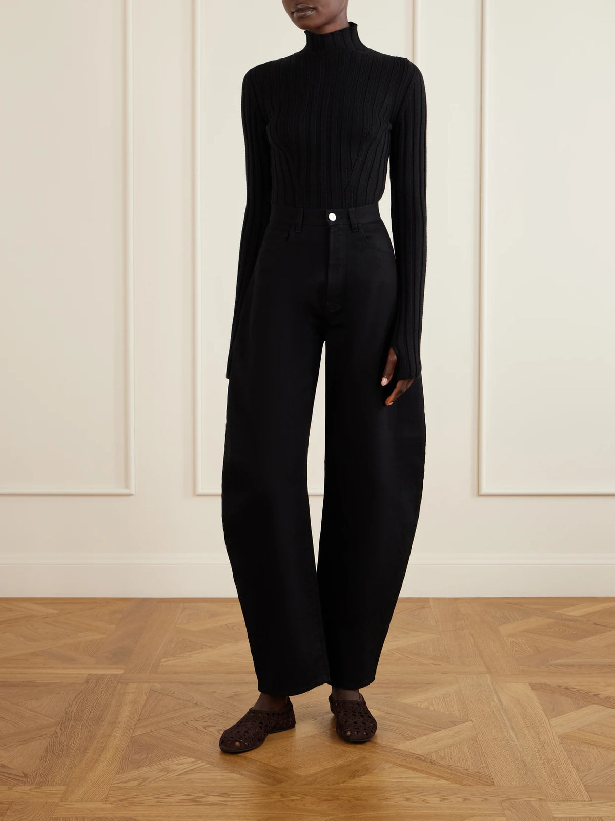 Image of Flats. Product name - Neo Vienne Perforated Suede Ballet Flats in Chocolate colour by brand - Alaïa