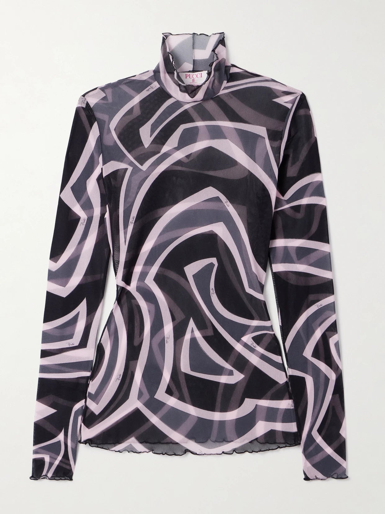 Printed Tulle Turtleneck Top