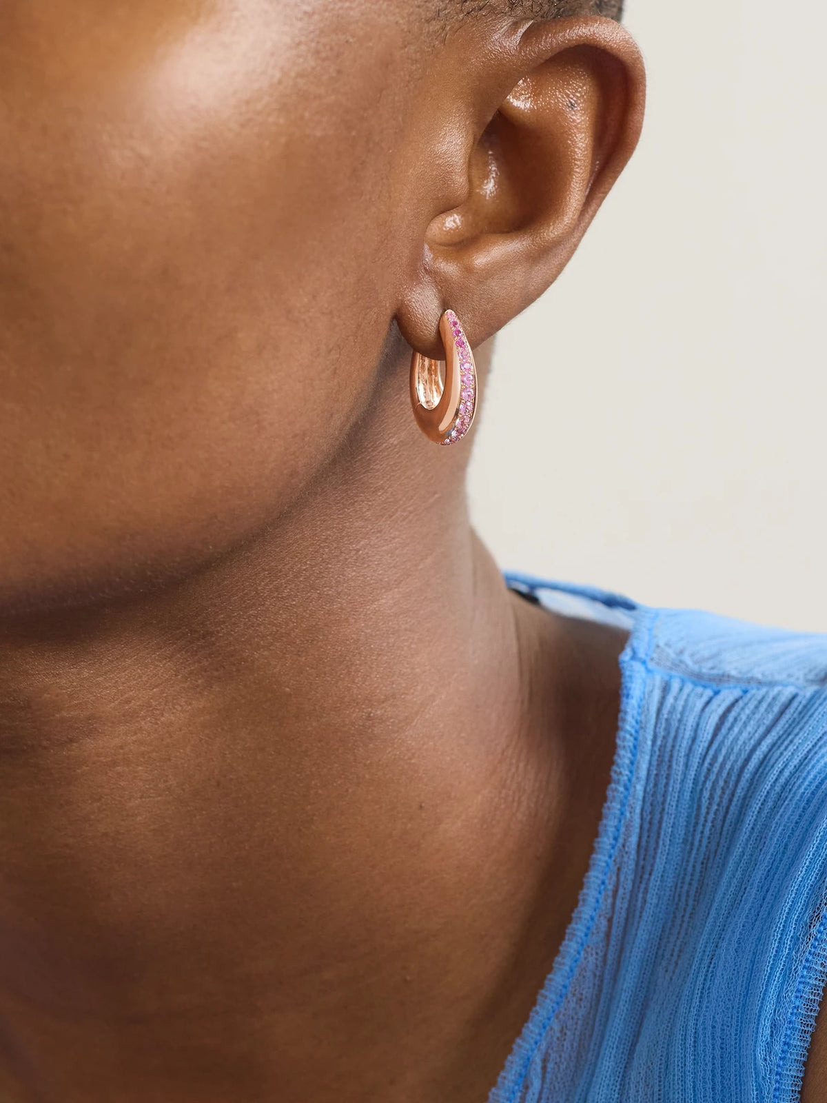 Image of Earrings. Product name - Chakra Icon 18-karat Rose Gold Sapphire Earrings in Multi colour by brand - Ananya