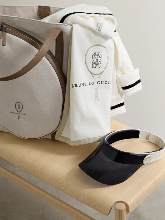 Image of Towels. Product name - Linen-trimmed Embroidered Cotton-terry Towel in White colour by brand - Brunello Cucinelli