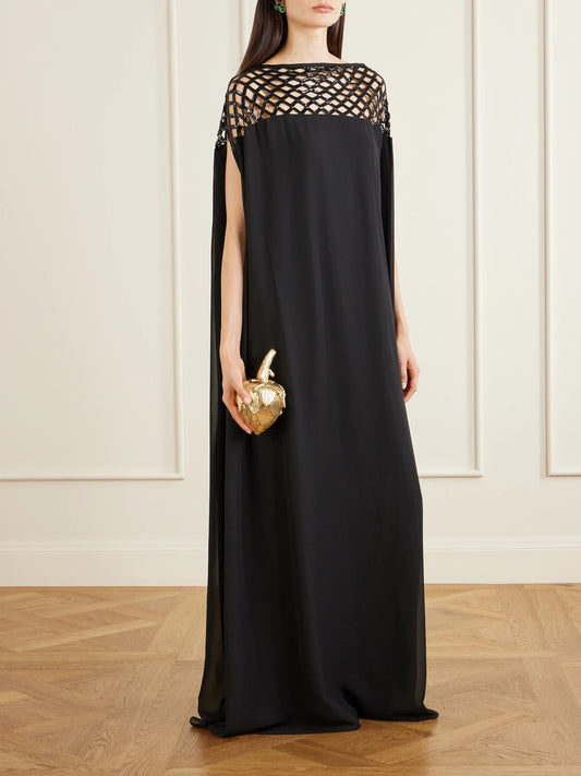 Image of Dresses. Product name - Sequin-embellished Crepe Gown in Black colour by brand - Dima Ayad