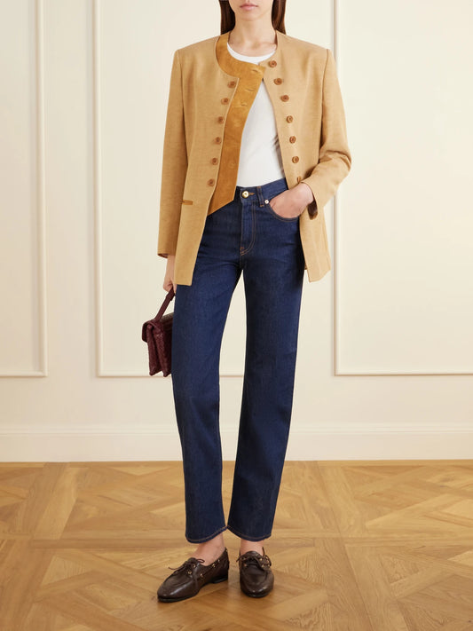Image of Coats & Jackets. Product name - Lara Linen-blend Blazer in Bronze colour by brand - Giuliva Heritage