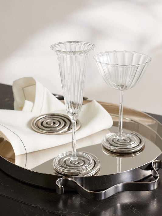 Image of Tableware. Product name - Angel Set Of Four Glass Champagne Flutes in Clear colour by brand - Sophie Lou Jacobsen