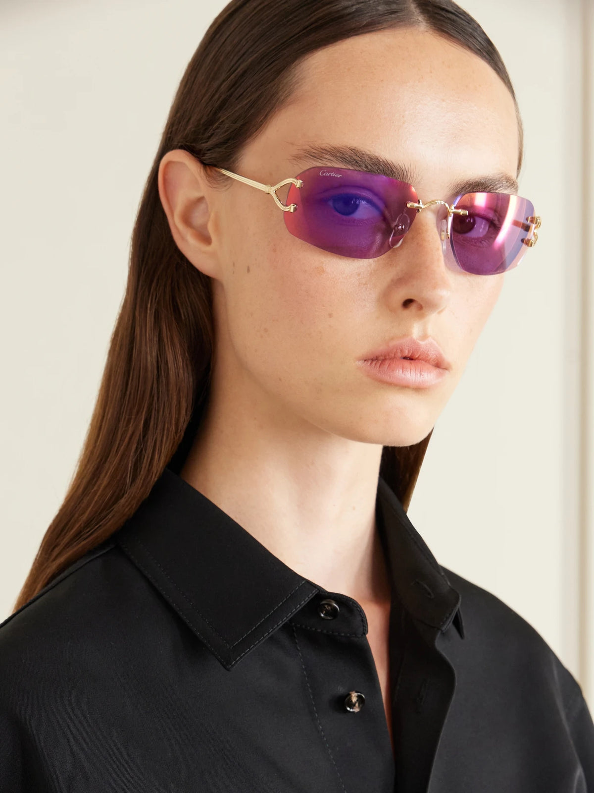 Image of Sunglasses. Product name - Motifs De Cartier Round-frame Recycled-acetate Gold-tone Sunglasses in Pink colour by brand - Cartier Eyewear