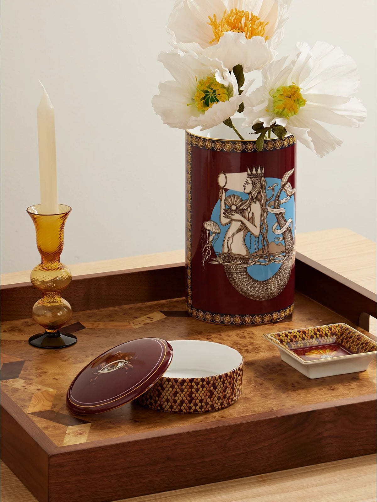 Image of Decor. Product name - Keepsake Gold-plated Porcelain Trinket Box in Burgundy colour by brand - La DoubleJ
