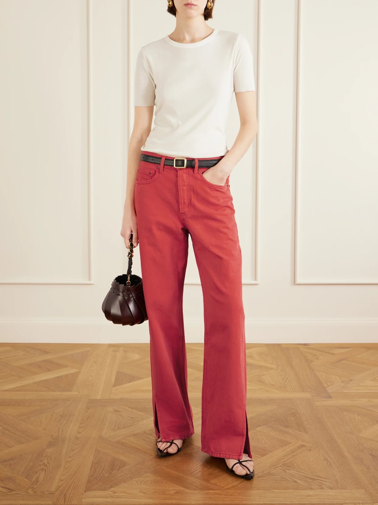 Image of Jeans. Product name - Charlot Relaxed Mid-rise Straight-leg Jeans in Red colour by brand - B SIDES