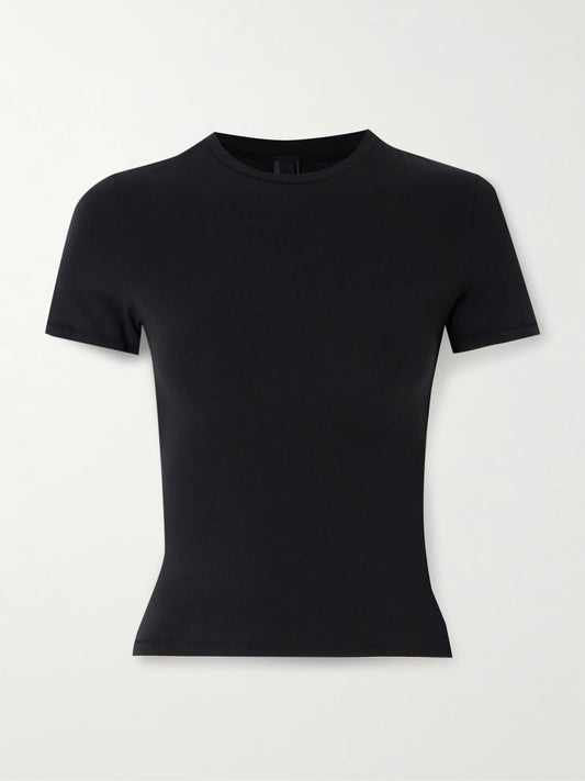 Image of Sleepwear & Loungewear. Product name - Stretch-cotton Jersey T-shirt - Soot in Black colour by brand - SKIMS