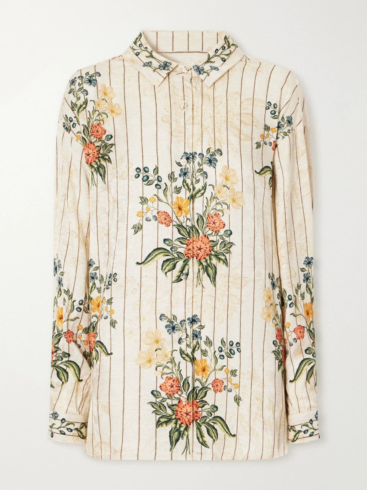 Agua by Agua Bendita Cecilia Striped Floral-print Jacquard Shirt