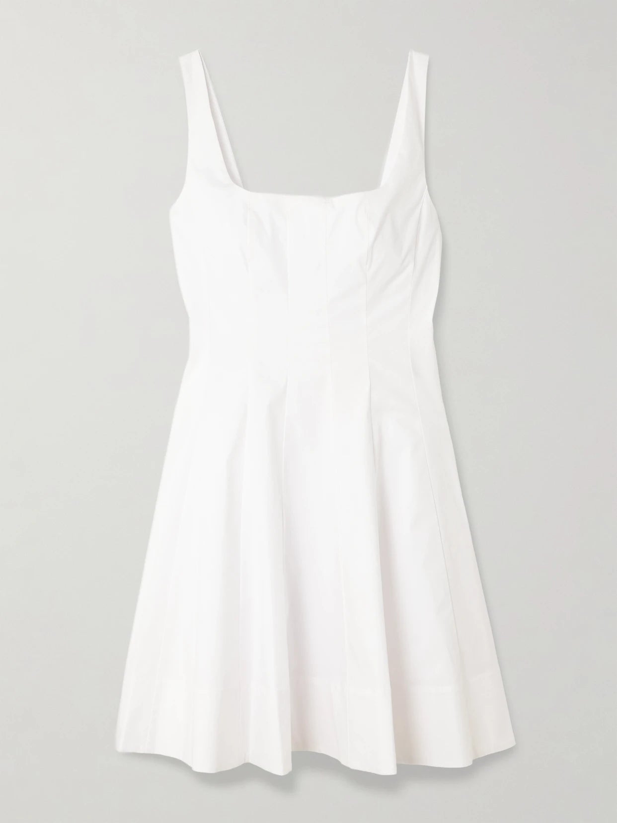 Image of Dresses. Product name - Wells Pleated Cotton-blend Poplin Mini Dress in White colour by brand - STAUD