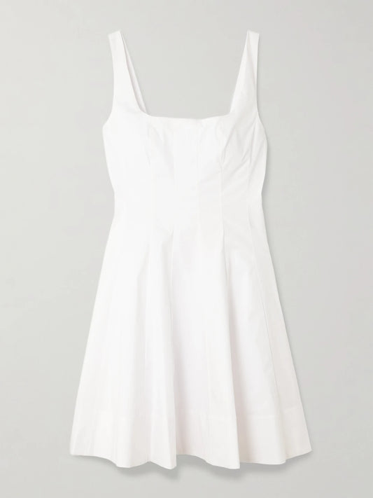 Image of Dresses. Product name - Wells Pleated Cotton-blend Poplin Mini Dress in White colour by brand - STAUD