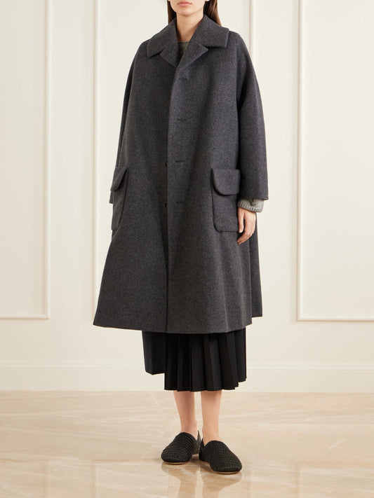 Image of Coats & Jackets. Product name - Wool-blend Airy Mosser Coat in Charcoal colour by brand - Comme des Garçons Comme des Garçons