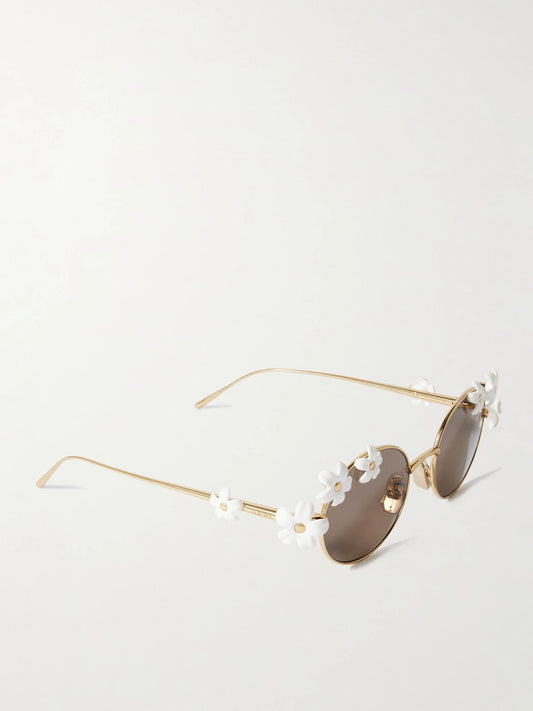 Loewe + Paula's Ibiza Embellished Round-frame Gold-tone Sunglasses