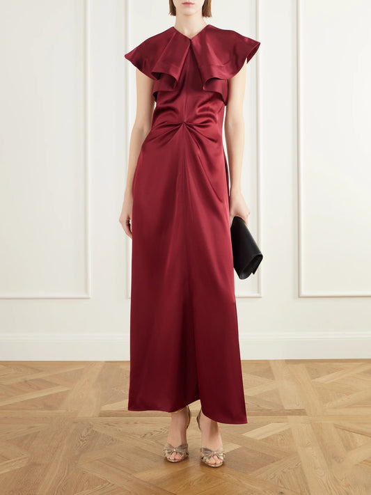 Image of Dresses. Product name - Alix Gathered Satin Maxi Dress in Burgundy colour by brand - Altuzarra