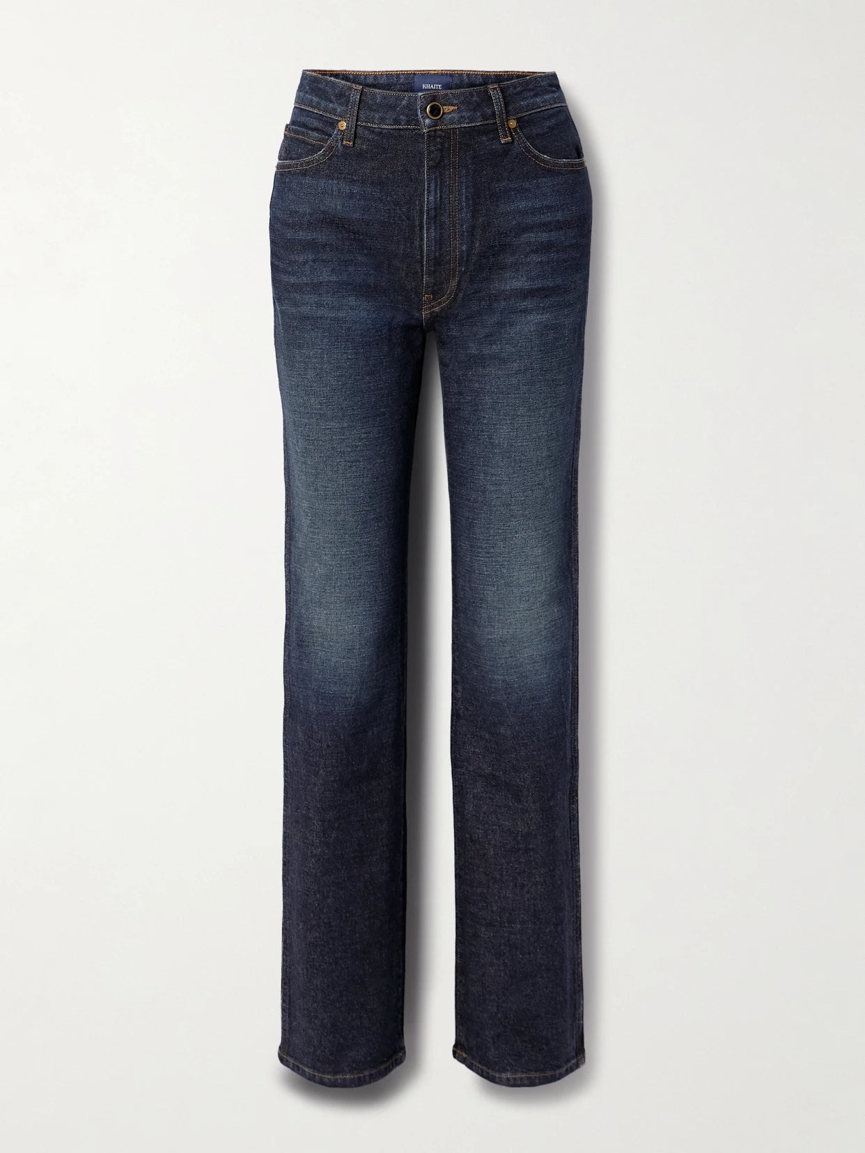 Image of Jeans. Product name - Danielle High-rise Straight-leg Jeans in Dark denim colour by brand - KHAITE