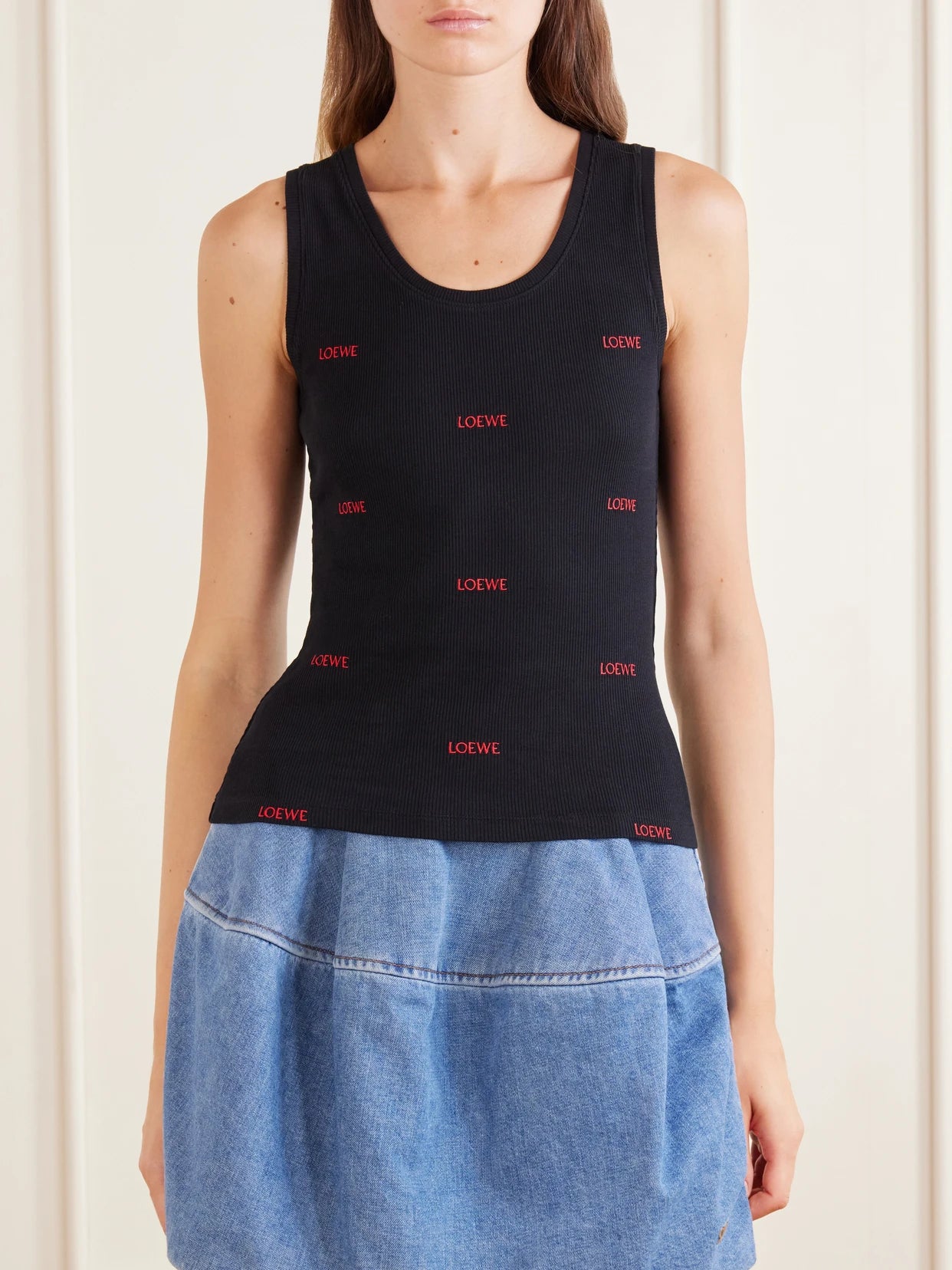 Logo-embroidered Ribbed Stretch-cotton Jersey Tank