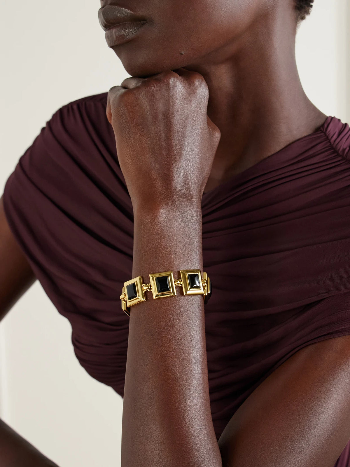 Image of Bracelets. Product name - Gold-plated Onyx Tennis Bracelet in Multi colour by brand - Déhanche