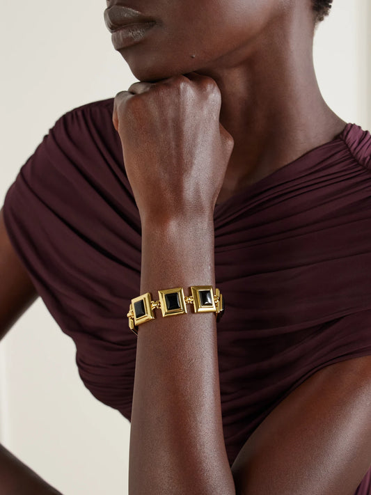 Image of Bracelets. Product name - Gold-plated Onyx Tennis Bracelet in Multi colour by brand - Déhanche