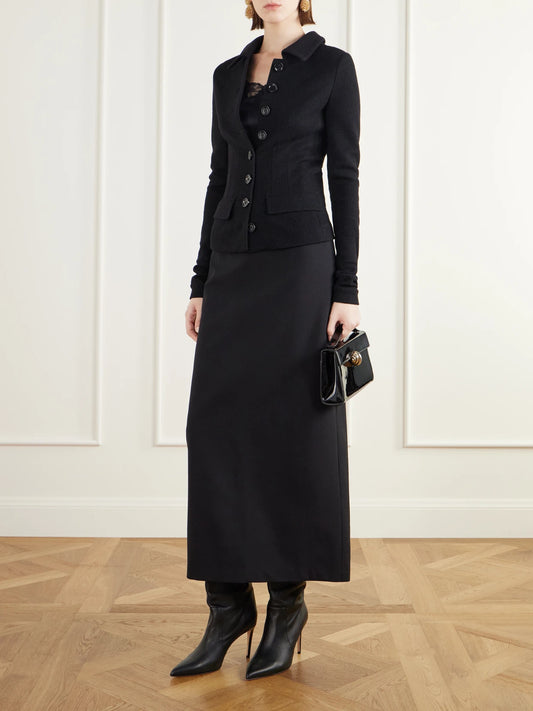 Image of Coats & Jackets. Product name - Darted Wool-felt Jacket in Black colour by brand - Dolce & Gabbana