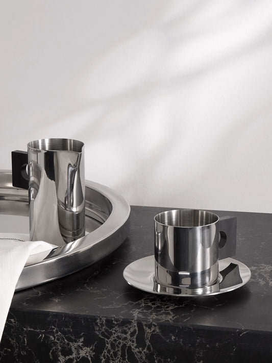 Image of Tableware. Product name - + Sophia Roe S. r. Collection Stainless Steel Cup And Saucer Set in Silver colour by brand - LOUISE ROE
