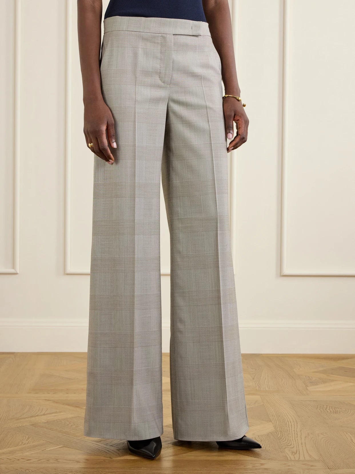 Logo-print Checked Wool Wide-leg Pants
