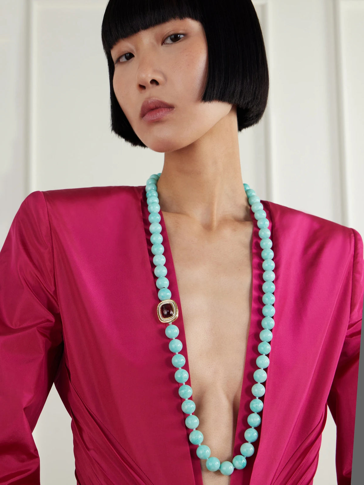 Image of Necklaces. Product name - Orb 18-karat Gold, Diamond, Amazonite And Tourmaline Beaded Necklace in Blue colour by brand - Octavia Elizabeth