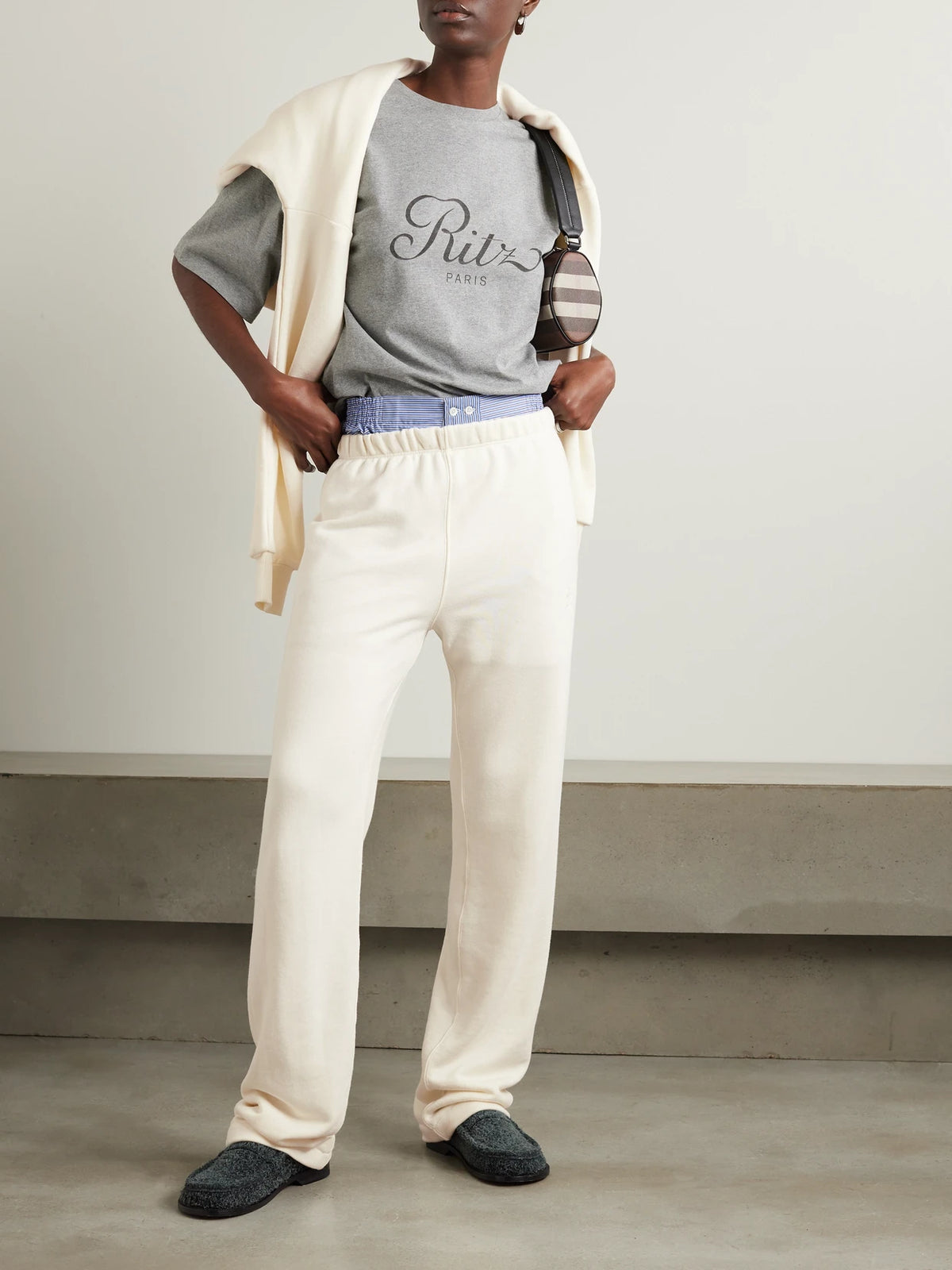 Image of Sleepwear & Loungewear. Product name - Cotton And Modal-blend Jersey Straight-leg Sweatpants in Cream colour by brand - ÉTERNE